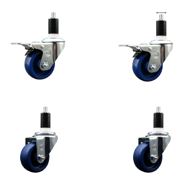 Service Caster 3'' Solid Poly Swivel 1-3/8'' Expanding Stem Caster Set 2 Total Lock Brakes, 4PK SCC-EXTTL20S314-SPUS-2-S-2-138 - main